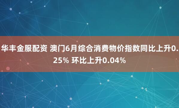 华丰金服配资 澳门6月综合消费物价指数同比上升0.25% 环比上升0.04%