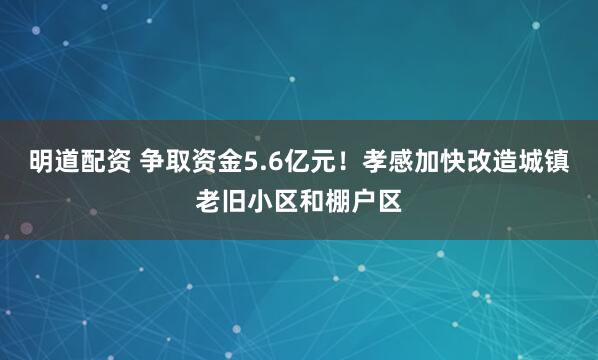 明道配资 争取资金5.6亿元!孝感加快改造城镇老旧小区和棚户区